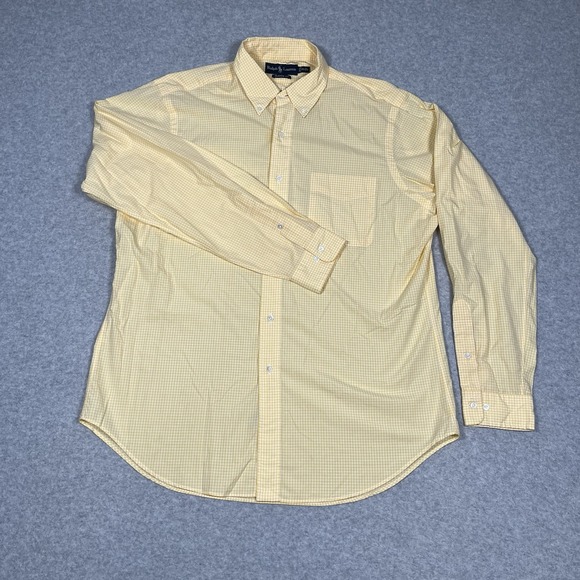 Ralph Lauren Yellow Gingham Long Sleeve Button Down Shirt Classic Fit L/16-1/2 - Picture 2 of 9